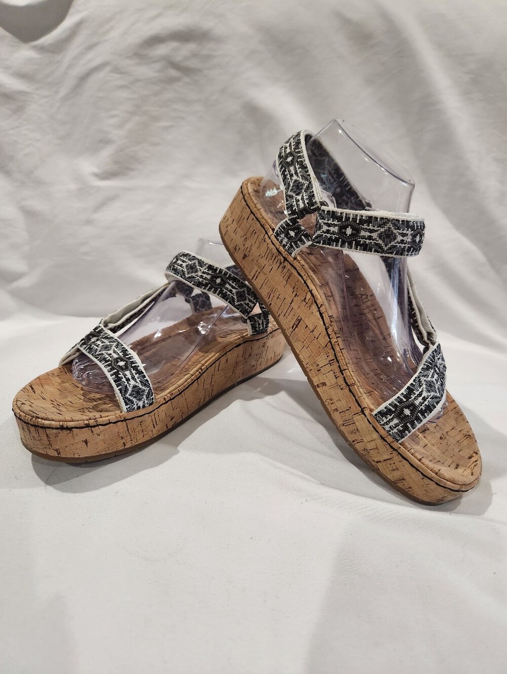 Born Sirena Sporty Black White & Cork Platform Sandals Size 10